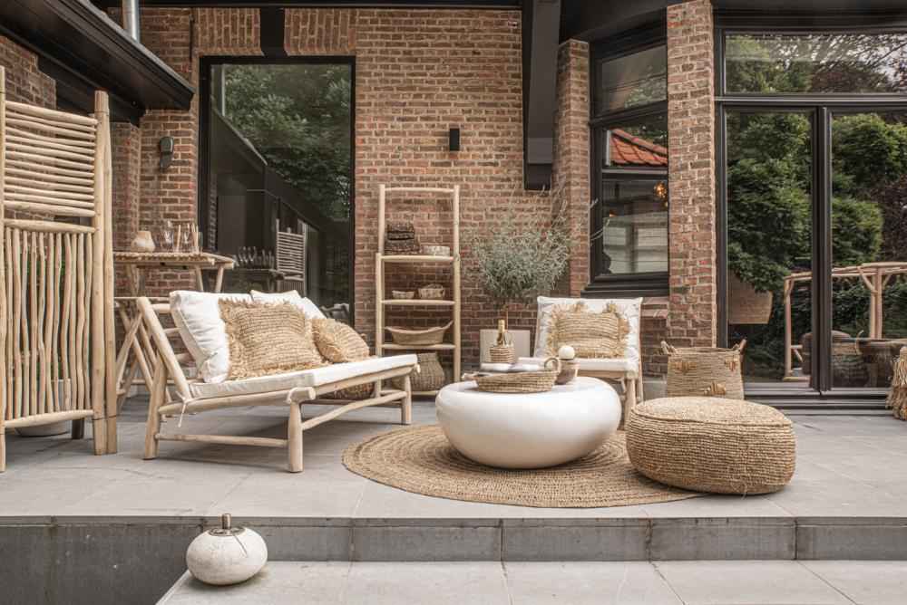 RAFFIA FLORES POUF + COFFEE TABLE | NATURAL