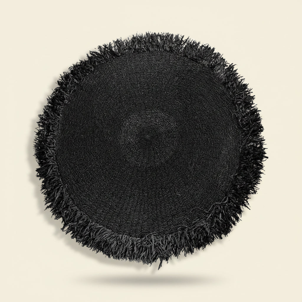 RAFFIA FRINGED CARPET / BLACK