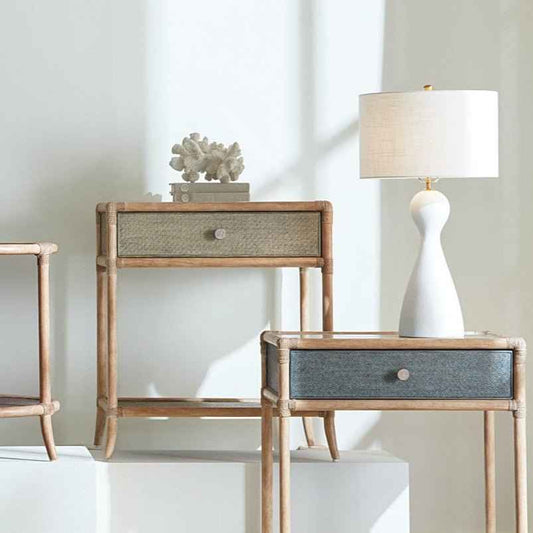RAFFIA POLE RATTAN BEDSIDE TABLE