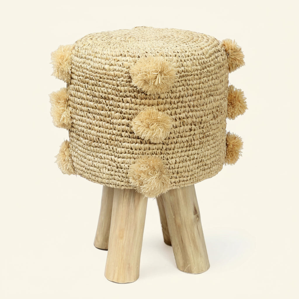 RAFFIA POM POM STOOL