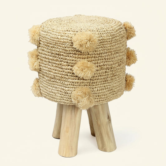 RAFFIA POM POM STOOL