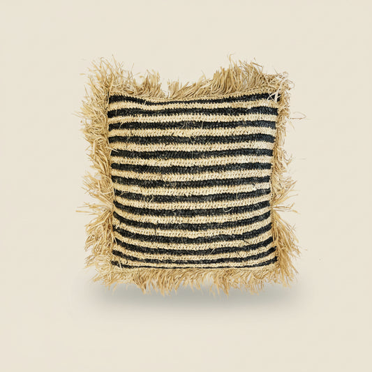 RAFFIA STRIPED CUSHION COVER | NATURAL + BLACK | 40 x 40 CM
