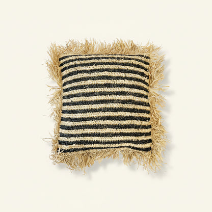 RAFFIA STRIPED CUSHION COVER | NATURAL + BLACK | 60 x 60 CM