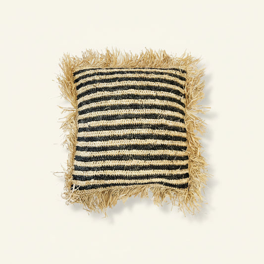 RAFFIA STRIPED CUSHION COVER | NATURAL + BLACK | 60 x 60 CM