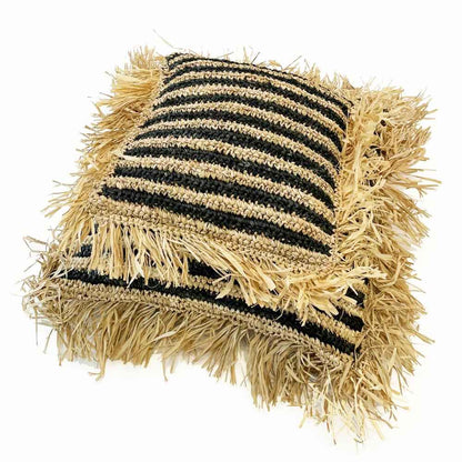 RAFFIA STRIPED CUSHION COVER | NATURAL + BLACK | 60 x 60 CM