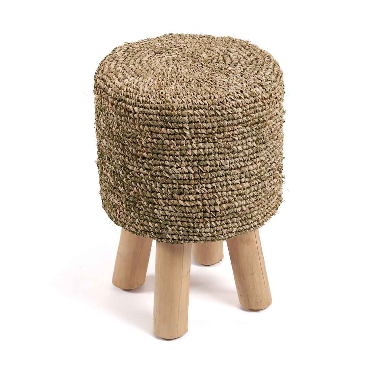 RAFFIA TRESSED STOOL | RECLAIMED TEAK | JUNGLE GREEN