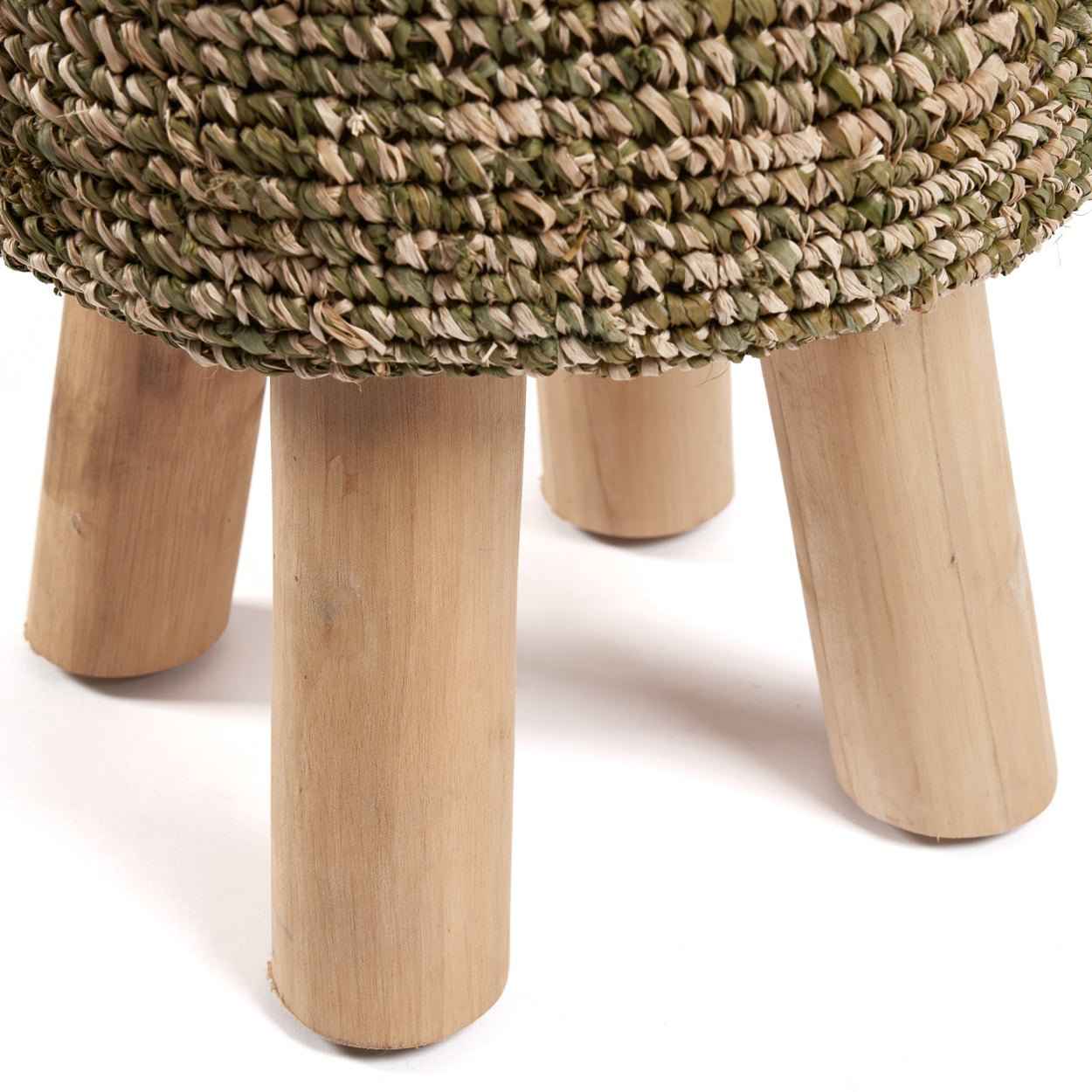 RAFFIA TRESSED STOOL | RECLAIMED TEAK | JUNGLE GREEN