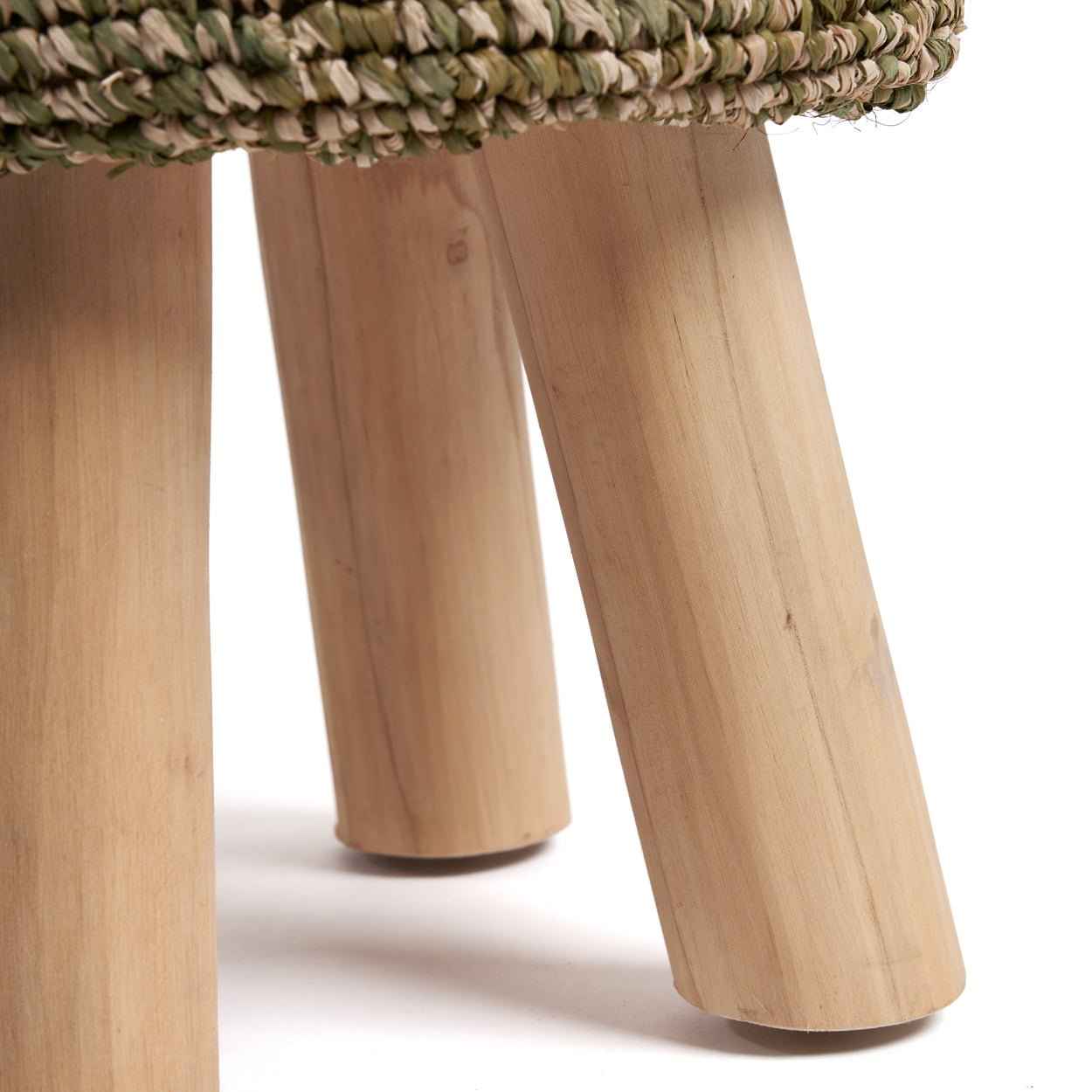 RAFFIA TRESSED STOOL | RECLAIMED TEAK | JUNGLE GREEN