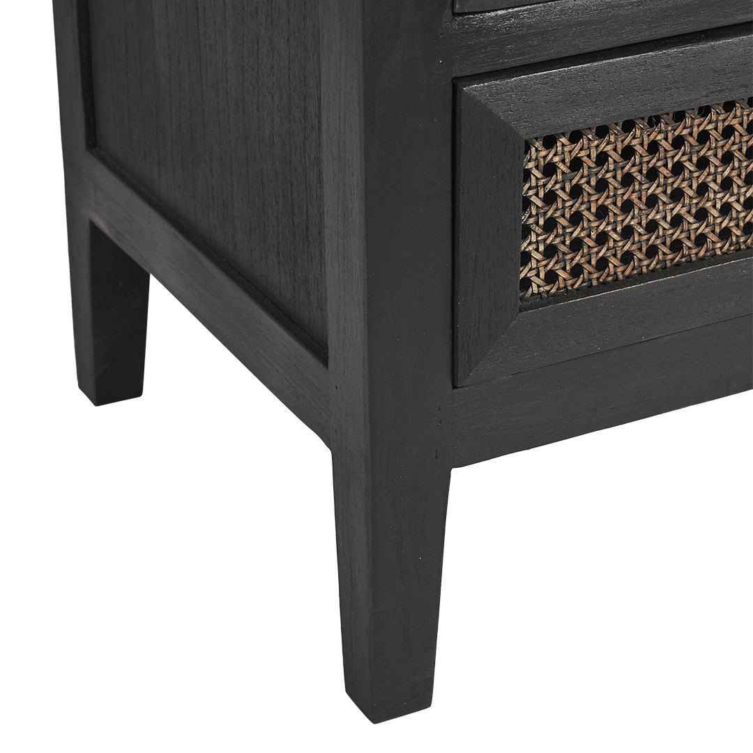 RAFFLES (BED)SIDE TABLE | BLACK WALNUT + RATTAN