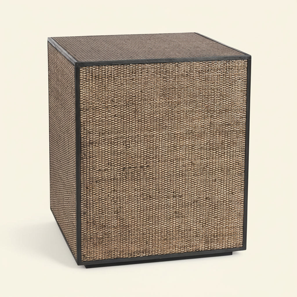 RAFFLES CUBE SIDE TABLE | BLACK WALNUT + RATTAN