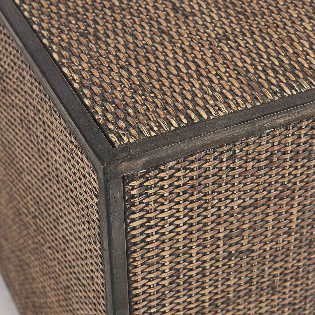 RAFFLES CUBE SIDE TABLE | BLACK WALNUT + RATTAN