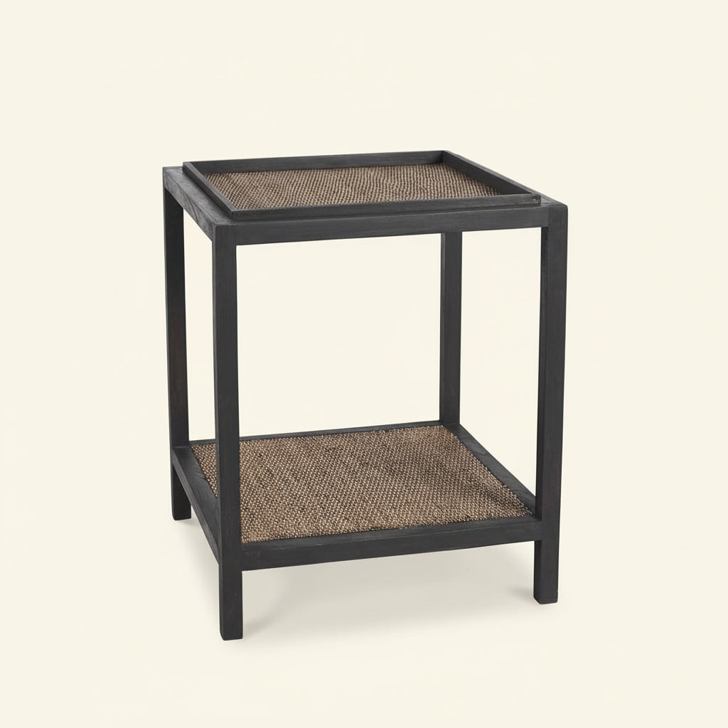 RAFFLES SIDE TABLE | BLACK WALNUT + RATTAN