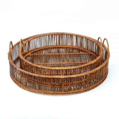 RATTAN ROUND TRAYS / SET OF 2