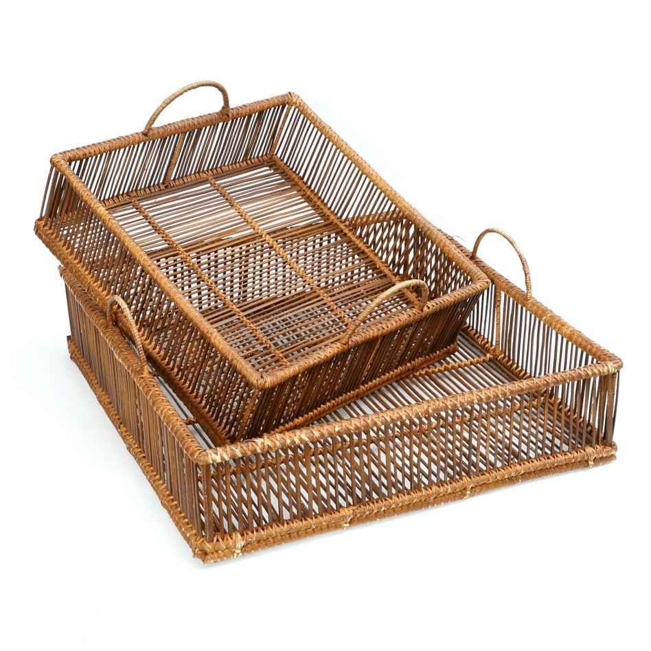 RATTAN SQUARE TRAYS / SET OF 2