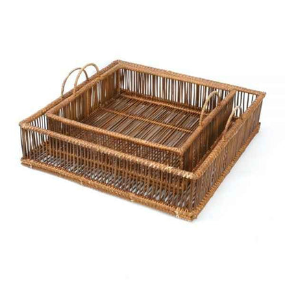 RATTAN SQUARE TRAYS / SET OF 2