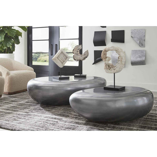 RIVER STONE INDOOR-OUTDOOR COFFEE TABLE: LIQUID SILVER