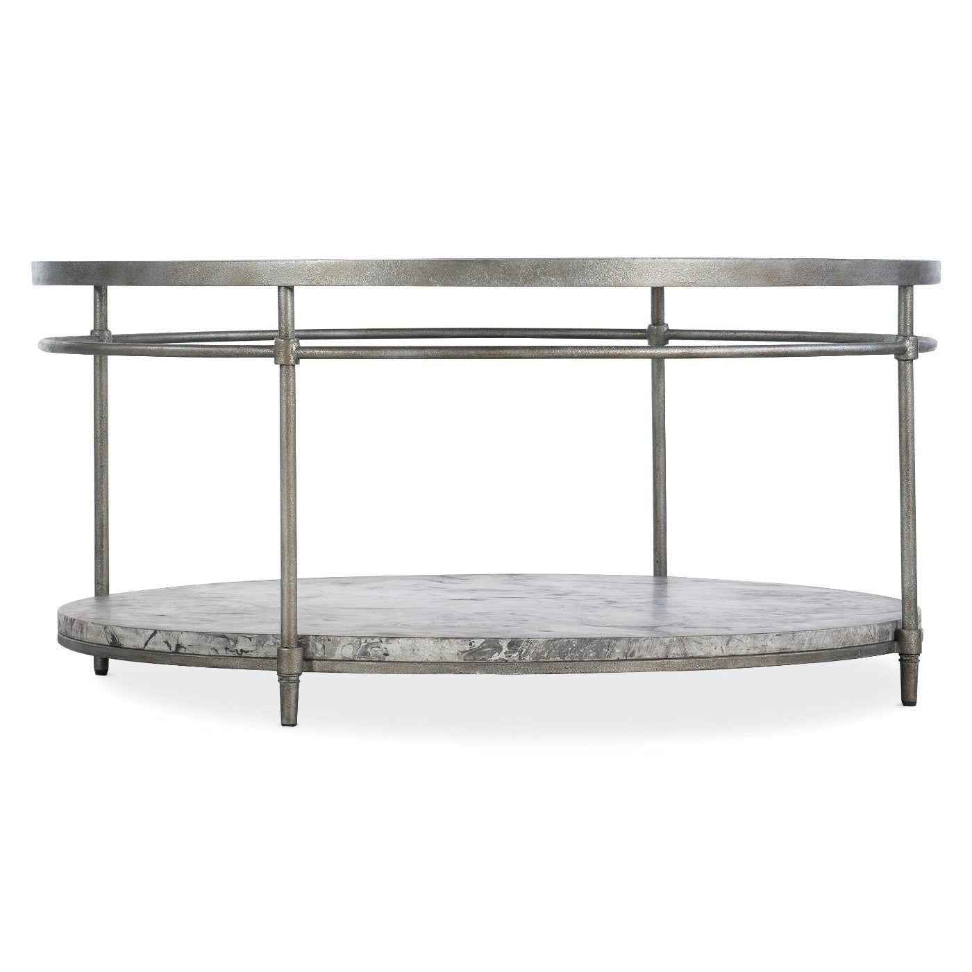 ROUND MOTTLED CONCRETE  + GLASS TOP COFFEE TABLE