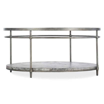 ROUND MOTTLED CONCRETE  + GLASS TOP COFFEE TABLE