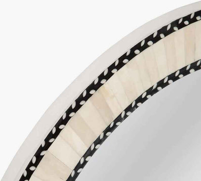 Bone Inlay Round Modish Mirror Frame White Stripe Pattern