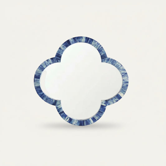 Bone Inlay Round Mirror Frame, Modish Blue Floral Pattern