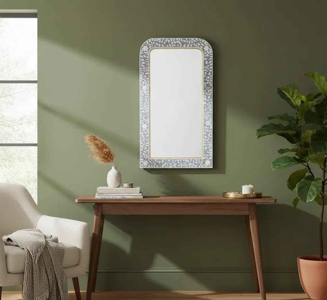 Mother of Pearl Inlay Mirror Handmade Wall Mirror for Bathroom, Bedroom & Living