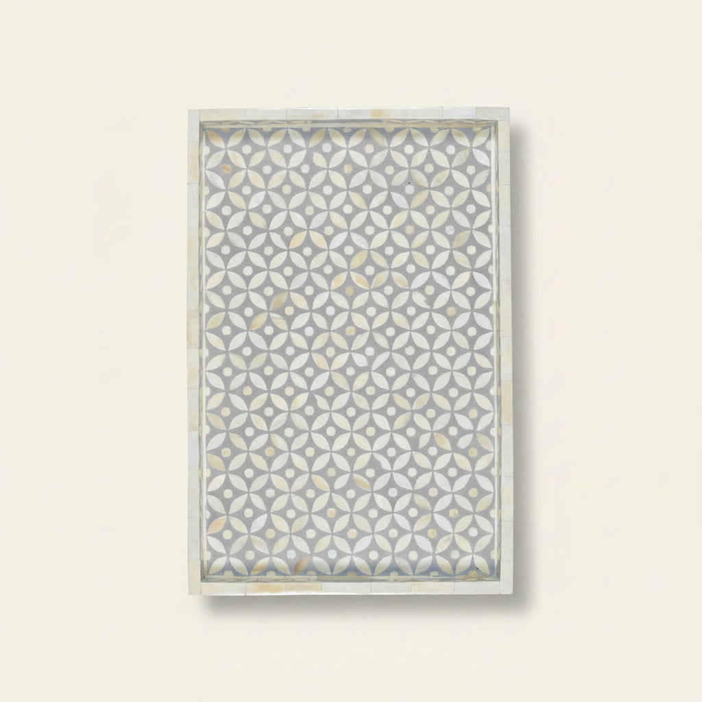Bone Inlay Geometric Star Design Tray in Grey Color