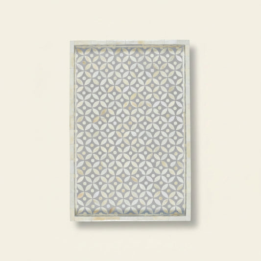 Bone Inlay Geometric Star Design Tray in Grey Color