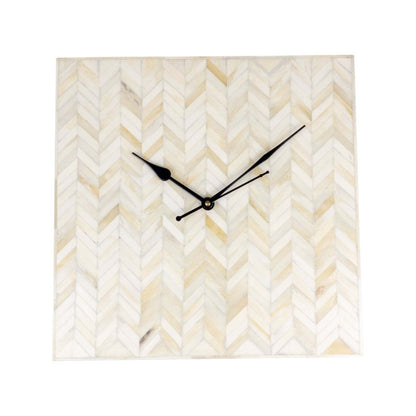 Bone Inlay Wall Clock | Chevron Design White and Grey Clock | Wall Decor Clock