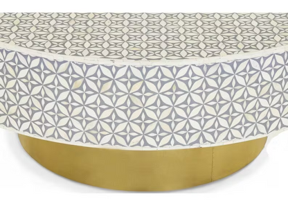 Bone Inlay Round Coffee Table for Home Floral Centre Table with Brass Cladded base by Hansa Handicraft