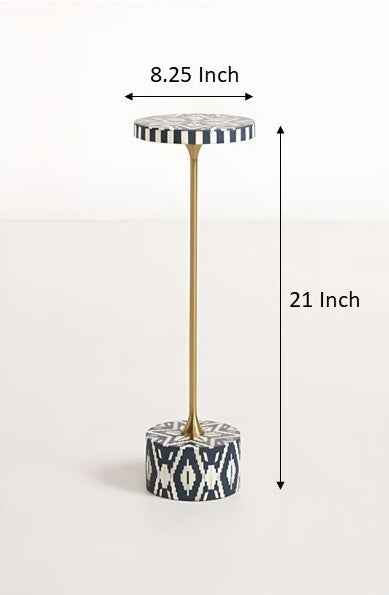 Handmade Bone Inlay Drink Table - Black and White Ikat Pattern | Pedestal Table