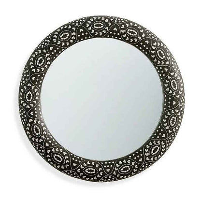 Bone Inlay Round Mirror Frame, Modish Black Floral Pattern