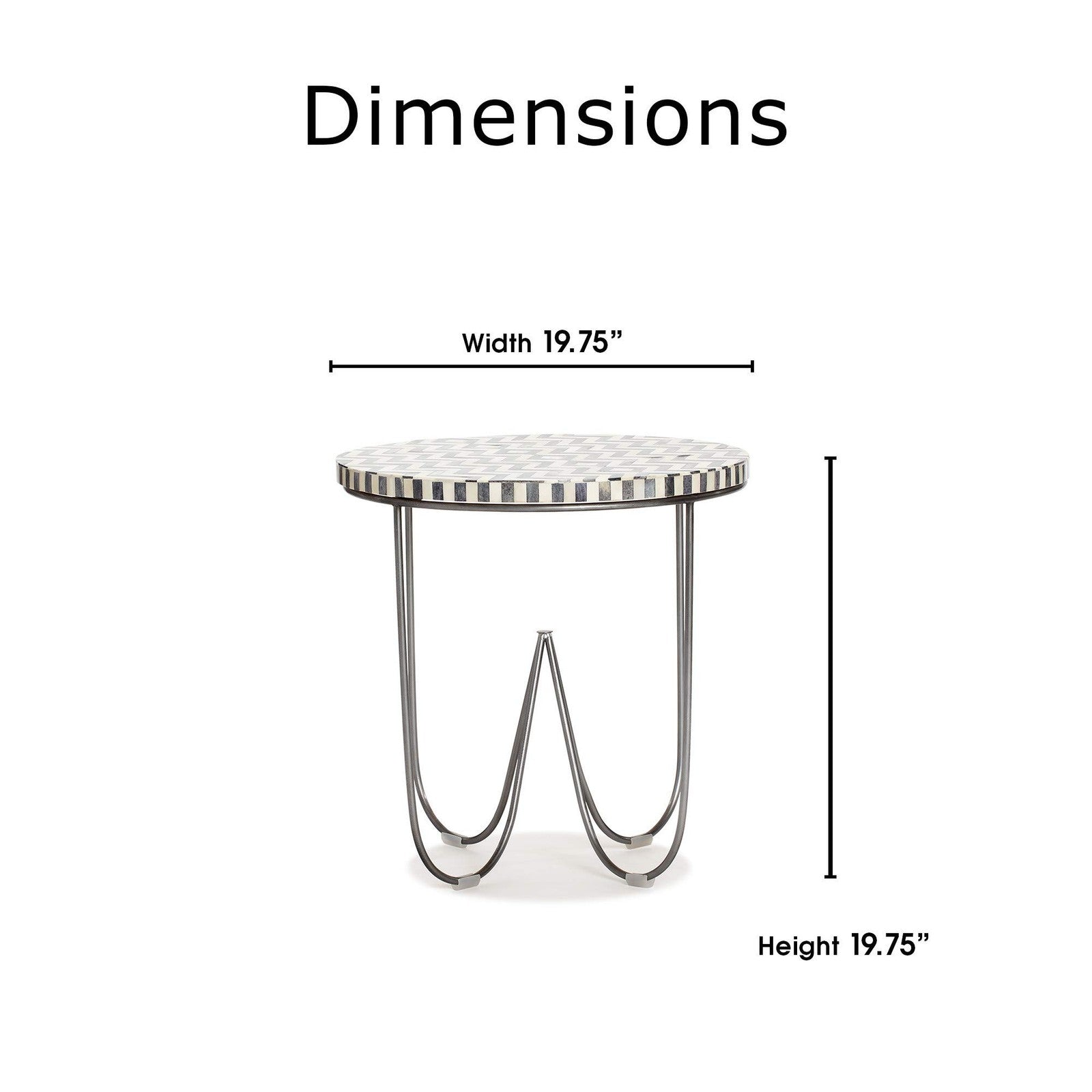 Zahra Round Side Table, Solid Bone Inlay Top with Curved Metal Legs, Modern E...