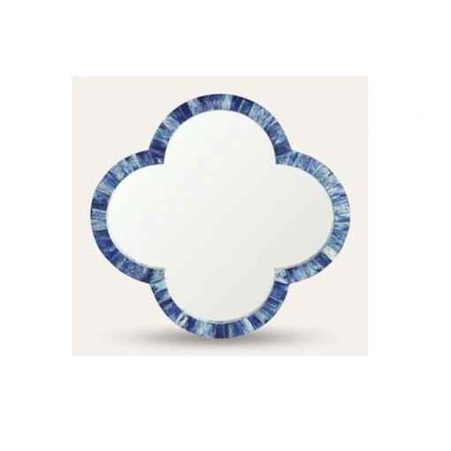 Bone Inlay Round Mirror Frame, Modish Blue Floral Pattern