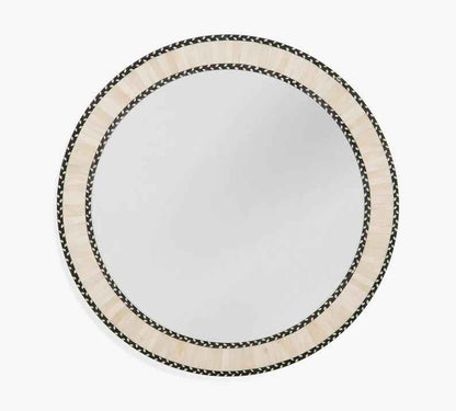 Bone Inlay Round Modish Mirror Frame White Stripe Pattern