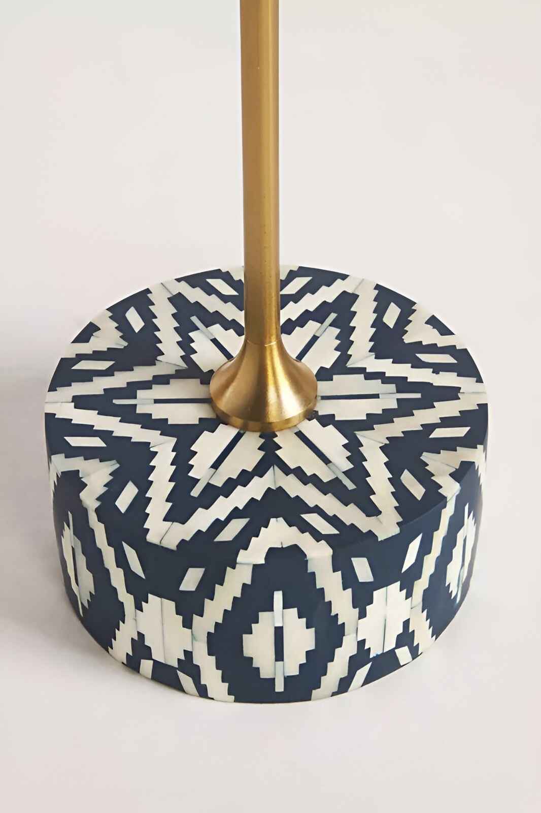 Handmade Bone Inlay Drink Table - Black and White Ikat Pattern | Pedestal Table