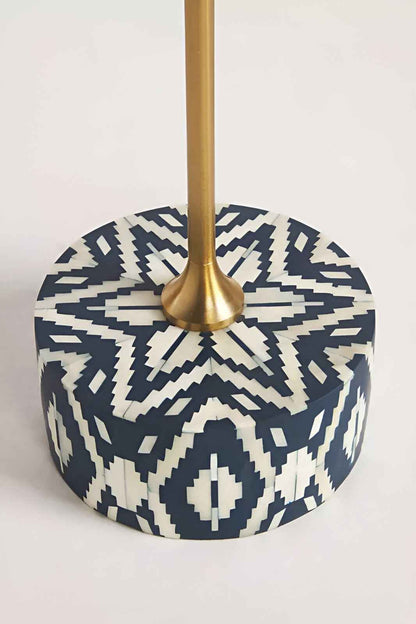 Handmade Bone Inlay Drink Table - Black and White Ikat Pattern | Pedestal Table
