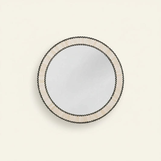 Bone Inlay Round Modish Mirror Frame White Stripe Pattern