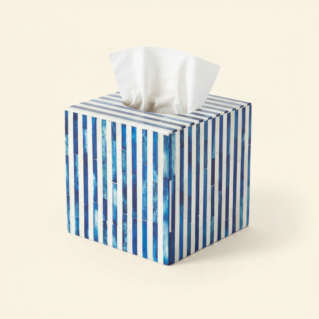 Blue Stripe Bone Inlay Tissue Box