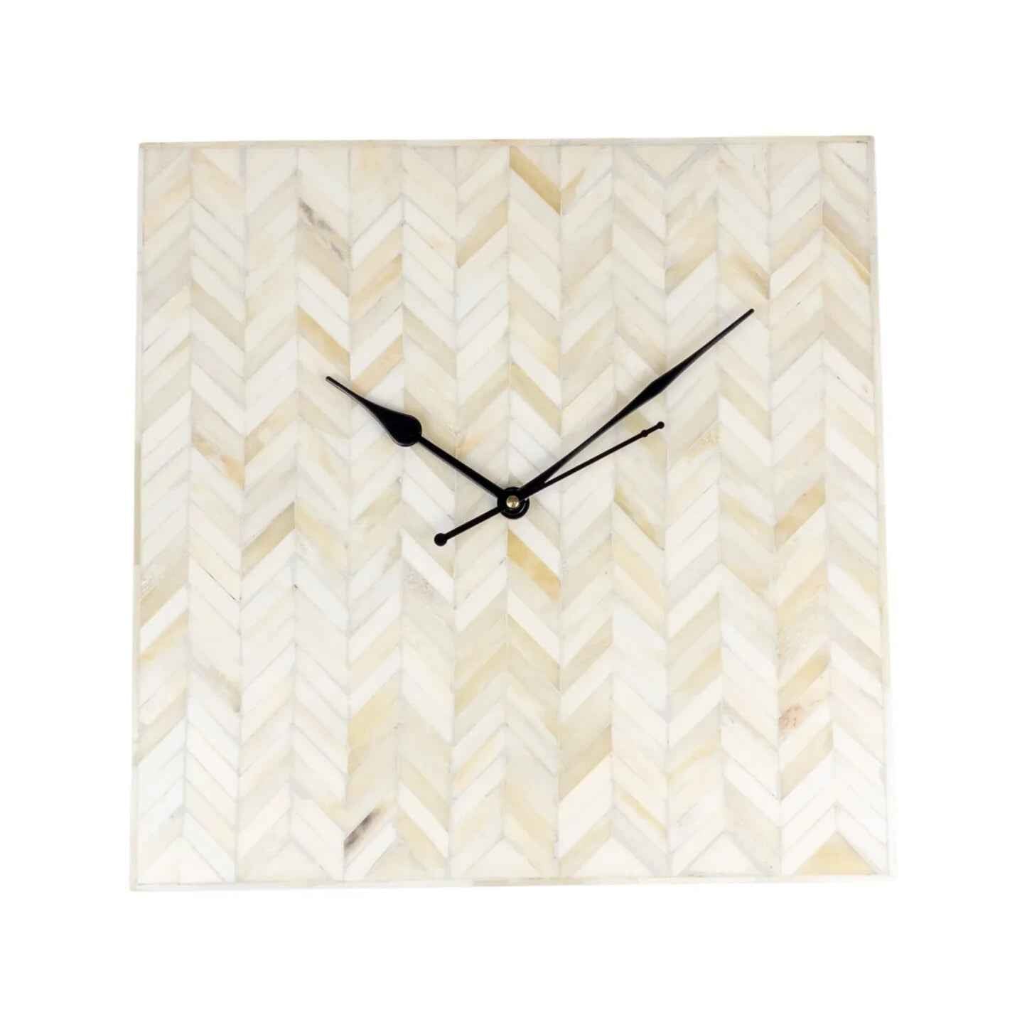 Bone Inlay Wall Clock | Chevron Design White and Grey Clock | Wall Decor Clock