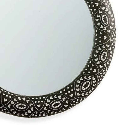 Bone Inlay Round Mirror Frame, Modish Black Floral Pattern