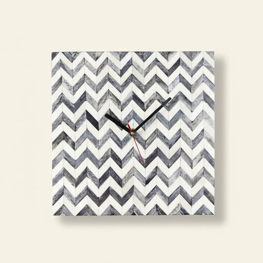 Bone Inlay Wall Clock | Chevron Design White and Grey Clock | Wall Decor Clock