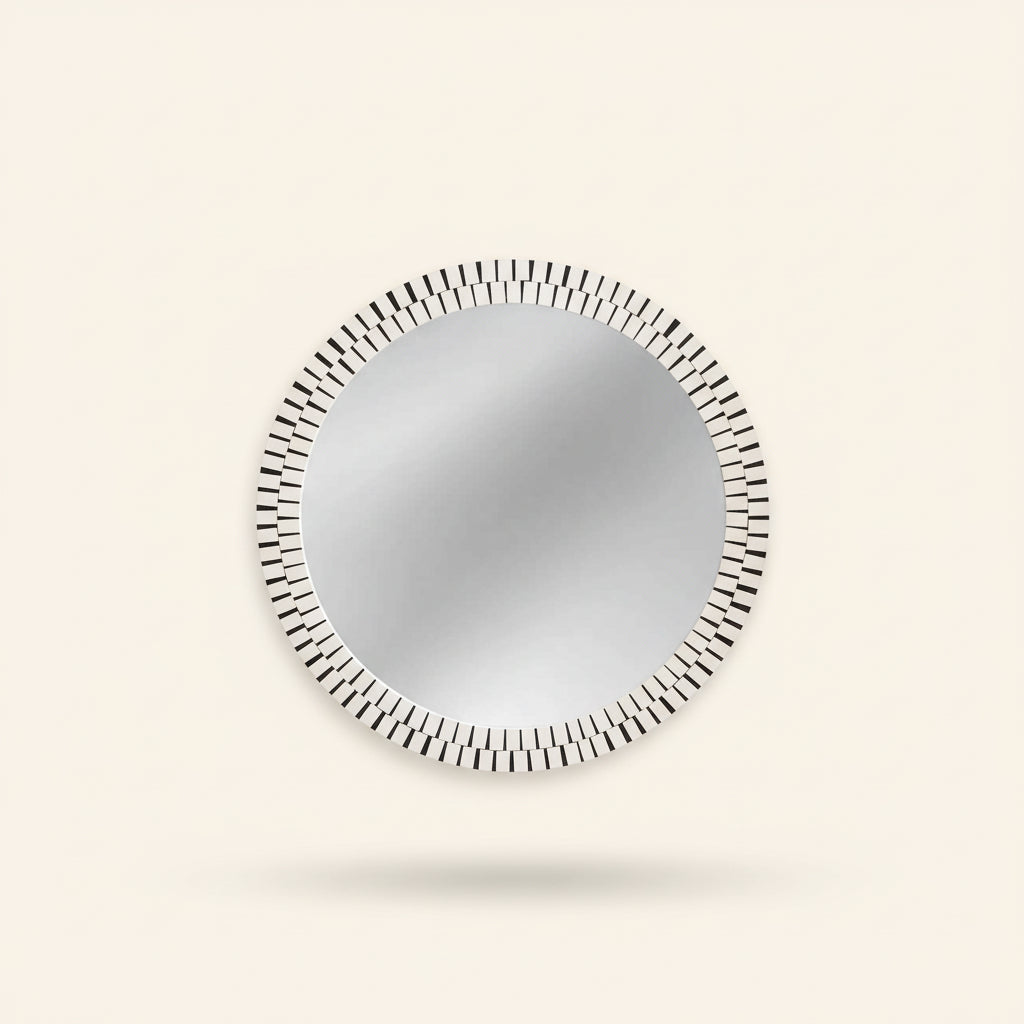 Bone Inlay Round Mirror Frame White Stripe Pattern
