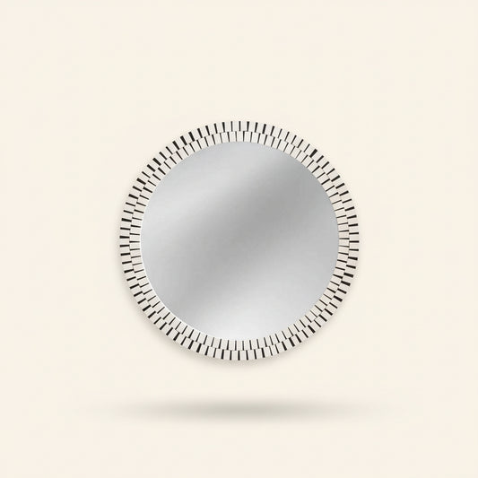 Bone Inlay Round Mirror Frame White Stripe Pattern