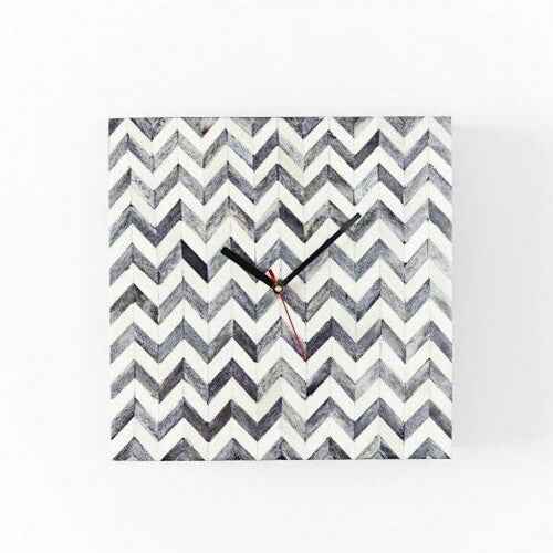 Bone Inlay Wall Clock | Chevron Design White and Grey Clock | Wall Decor Clock