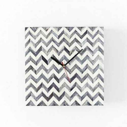 Bone Inlay Wall Clock | Chevron Design White and Grey Clock | Wall Decor Clock