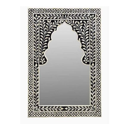 Bone Inlay Mirror Frame Handmade Decor Mehrab Floral Design Wood Frame Entryway, Hallway, Living Room, Closet Mirror