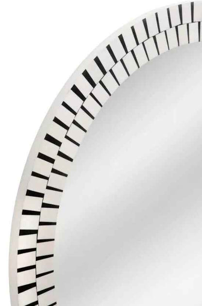 Bone Inlay Round Mirror Frame White Stripe Pattern