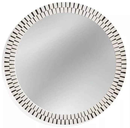 Bone Inlay Round Mirror Frame White Stripe Pattern