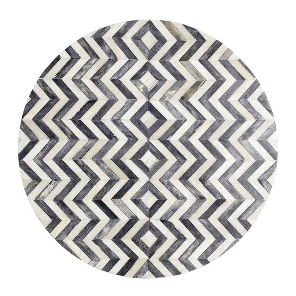 Zahra Round Side Table, Solid Bone Inlay Top with Curved Metal Legs, Modern E...