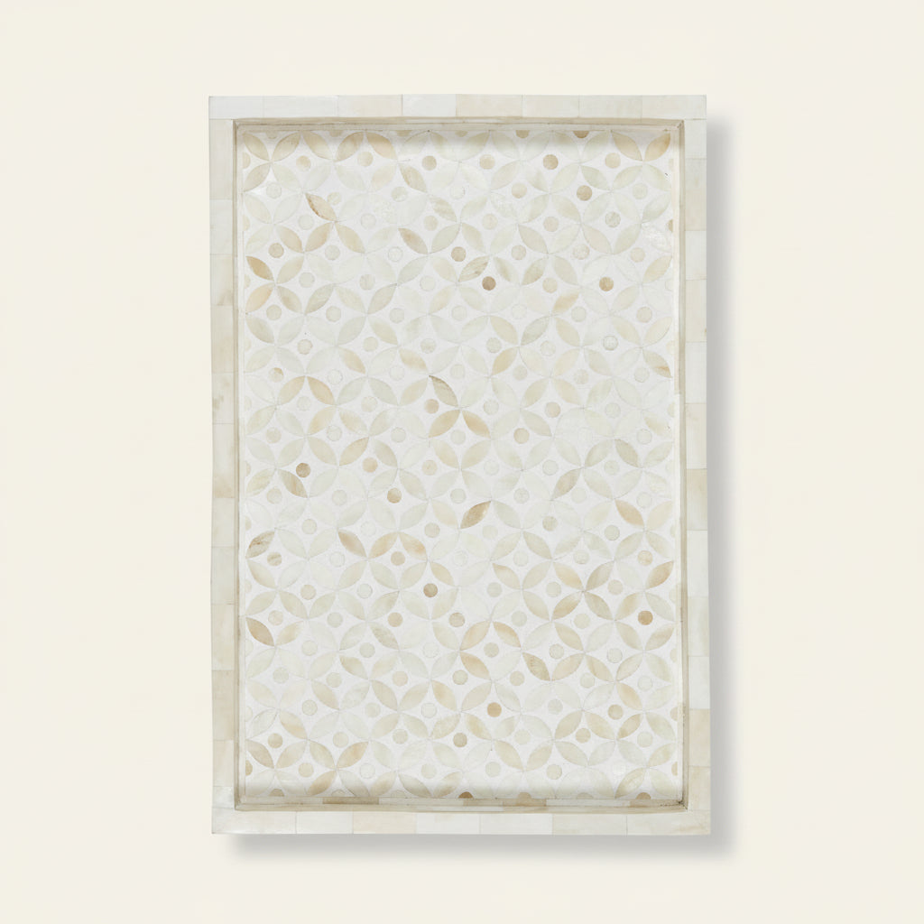 Bone Inlay Geometric Star Design Tray in White Color